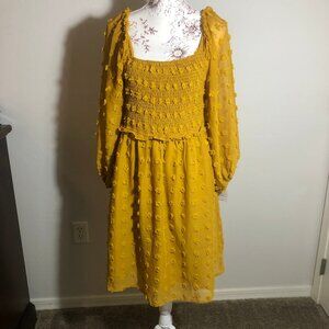 Charming Mustard Yellow Swiss Dot Smocked Dress | Boho Cottagecore Vibes |